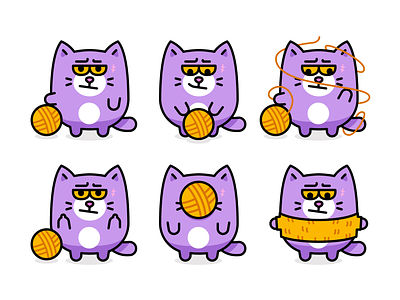 Aloof cat, only loves it's wool ball branding cartoon cat character chubby cat digital emoji emoticon flat funny graphic design illustration kitty logo mascot outline purple thug vector wool