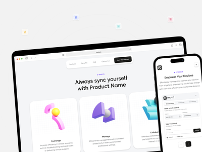 Mota - Desktop and mobile website design for the remote work app 3d clean digital product landing landing page landing page design minimal mobile page product page promo landing responsive saas ui ux web design web page website website design