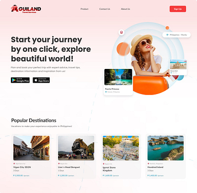Aguiland Travel Services graphic design homepage travel ui website