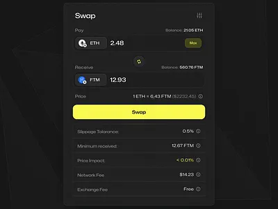 Crypto Swap ✷ Dark mode bitcoin bridge crypto dapp dark dark mode decentralized defi ethereum finance fintech interface minimal swap swapping tech trade ui ux web3