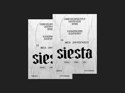 Siesta Vintage Popup – Poster bar black and white branding cosmic dj event fashion graphic design lifestyle logo party popup prague print shopping siesta typography vintage