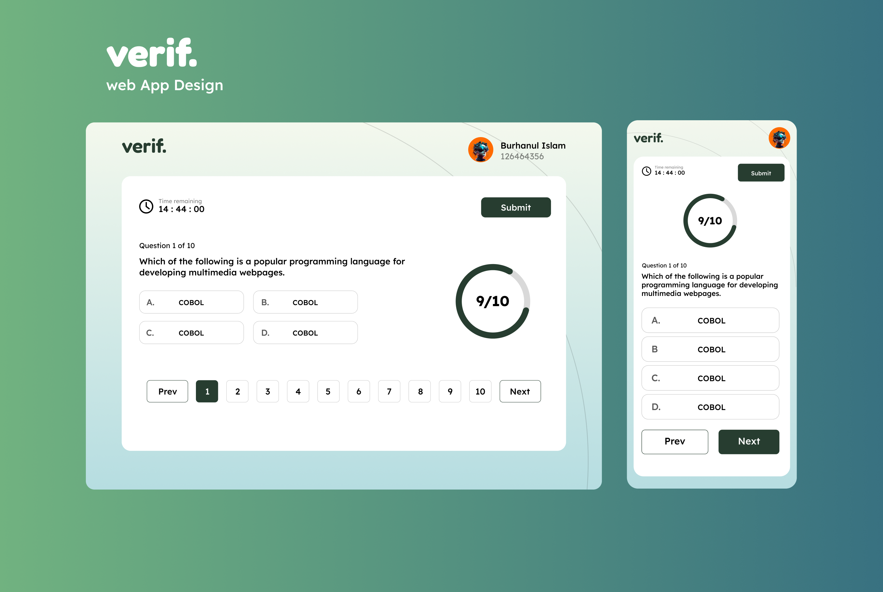 Quiz/MCQ Exam interface design app app design design exam learning mcq quiz ui web design website design
