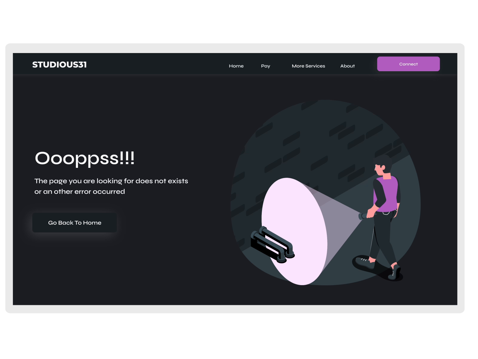 Example of 404 Page Not Found UI Design & Animation