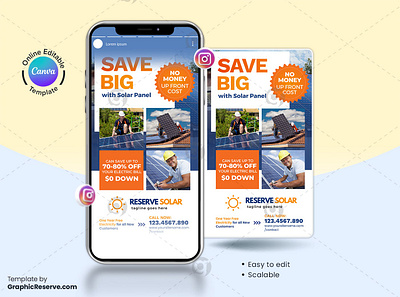 Save Big with Solar Instagram Story Canva Template canva social media post template social media post design solar digital marketing solar energy business marketing solar facebook post design solar instagram post design solar marketing solar social media marketing solar social media post