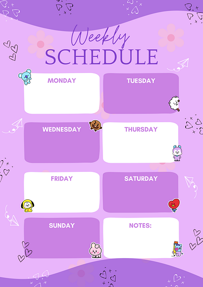 BT21 Weekly Schedule Design design