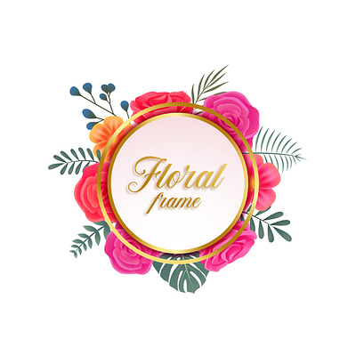 Circular Floral Frame blossom floral frame gold graphic design illustration leaf logo pink red roses