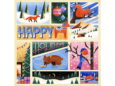 Happiest of Holidays adobe bear christmas festive holidayseason iceskating illustration lights muti noise photshop robin snow squirrel texture tree vector wacomart winter winterwildlife