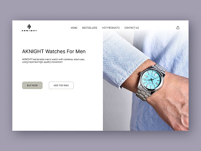 The first screen of the landing page for AKNIGHT design landing typography ui ux uxui web design watches