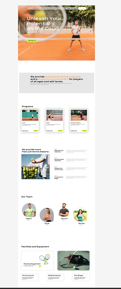 Tennis Coaching landing page typography ui ux web design