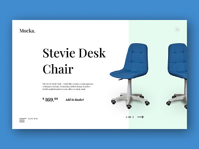 The first screen of the landing page for Mocka chair design land typography ui ux uxui web design web