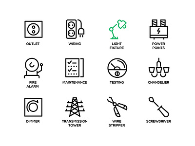 Electrician services - line art icons art design electric electricity icon light line pictogram service style tool vector