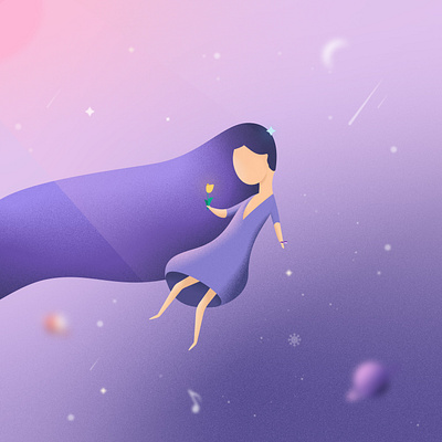 flying girl illustrated animation animation clean cute flying girl gravity illustration music simple space world