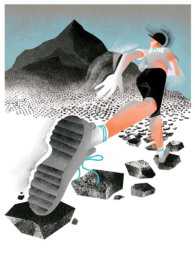 Trail Running 2d character digital editorial eleni debo folioart illustration landscape sport texture