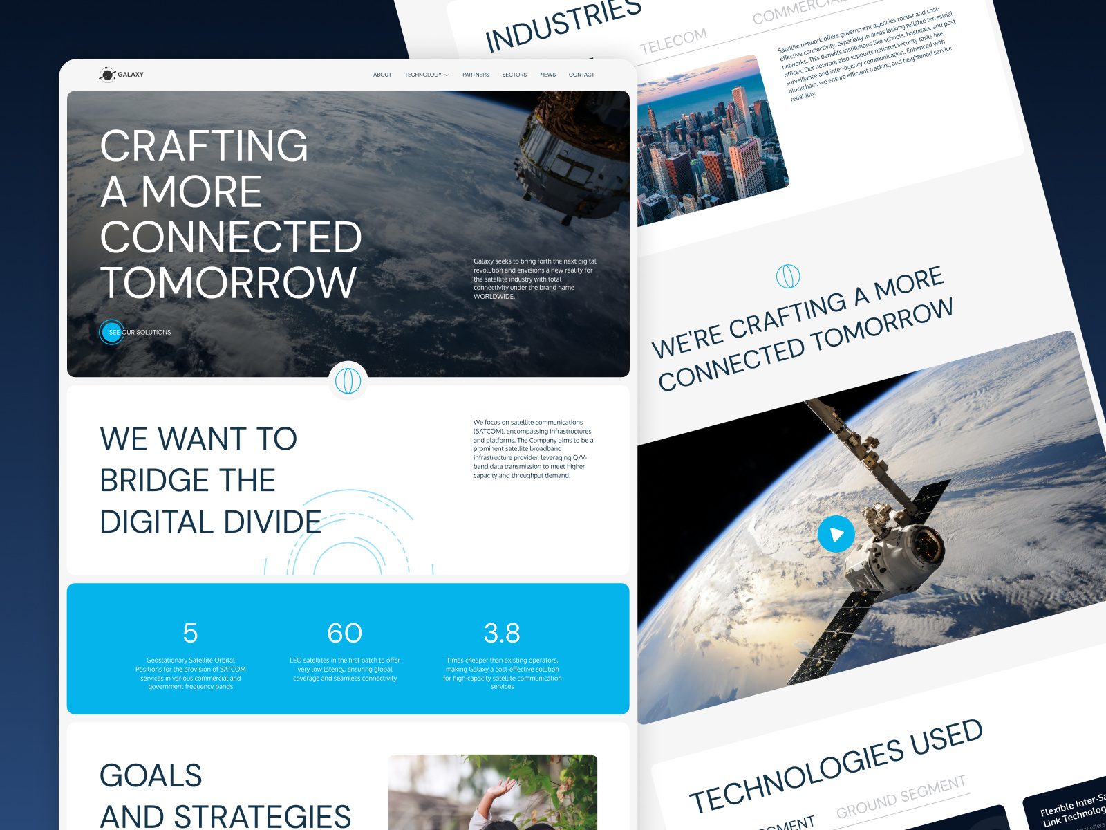 Satellite Company Website Redesign adaptive animation b2b b2c b2g blue dark design development graphic design identity logo mobile satellite space ui ux website white wordpress