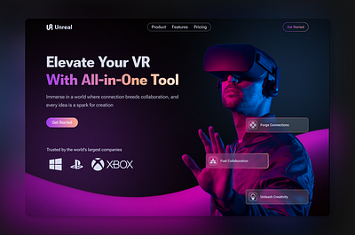 Unreal VR Software dark mode design landing page modern design software ui ui design ui ux ui ux design ux ux design virtual reality vr vr app web design website design