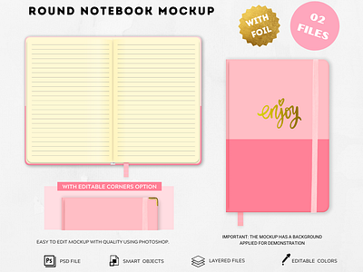 NOTEBOOK MOCKUP ROUND agenda design graphic design mockup notebook notebook notebook mockup planner psd