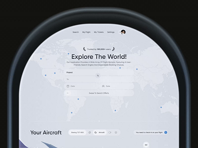 Aircraft Window App 👀 agency aircraft animation app design fly flying graphic design inspiration map minimal search smooth ticket travel traveling ui ux white world