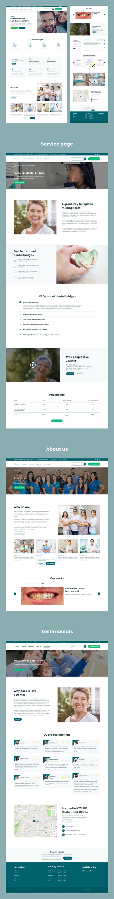 Z Dental about us appointment client customer faq footer header main section pricing search services testimonials ui user ux web