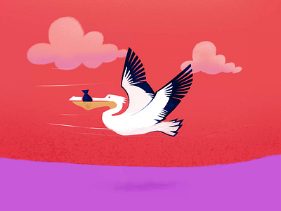 Escape! – gliding pelican animation fresco illustration pelican softmotion