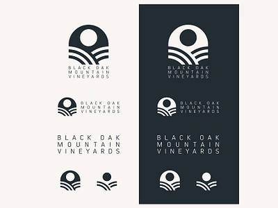 Black Oak Mountain Vineyards Logo black and white bold branding california design fields grapes hills illustration logo minimal mountain sun typography vines vineyard wine winery