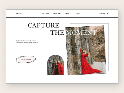 First screen of the portfolio page for SIMONA photographer design photographer portfolio typography ui ux uxui web design web