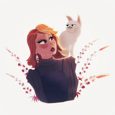 Girl and cat cat flower girl graphic design illustration procreate