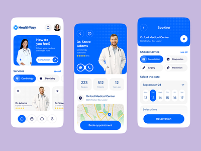 HealthWay — Doctor Appointment Mobile App app app design design doctor doctor app doctor appointment health healthcare logo medical medicine mobile app patient app ui ui ux ux web design