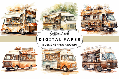 Watercolor Coffee Truck Background tumbler wrap