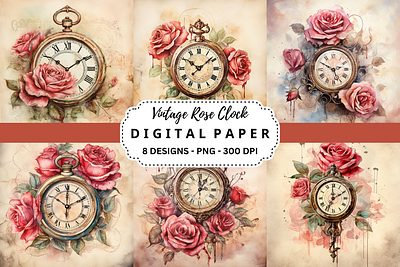 Vintage Rose Clock Watercolor Background tumbler wrap