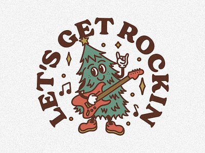 LET'S GET ROCKIN badge cartoon christmas christmas tree creative graphic design graphics mascot music punk rock