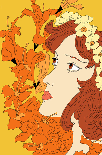 Woman and Flowers digitalart digitaldrawing illustration