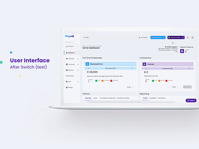 Playroll UI - After UI Switch (Customer Portal) cards dashbaords design system employer services interaction design mockup saas ui ui switch uikit