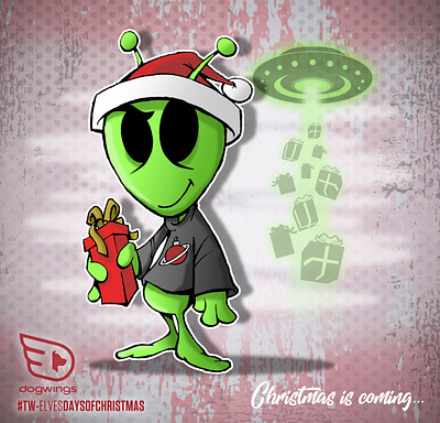 #Tw-elvesdaysofChristmas 9 Alien elf alien cartoon illustration chipdavid christmas dogwings drawing elf funny sketchstories