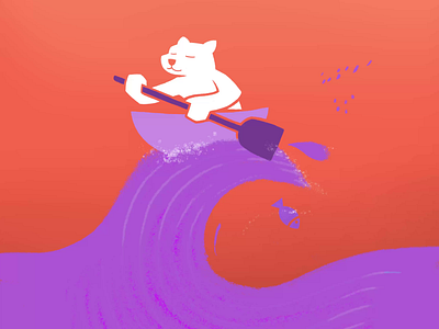 Escape! – rowing polar bear adobe fresco animation fresco illustration motion graphics orange polar bear wave