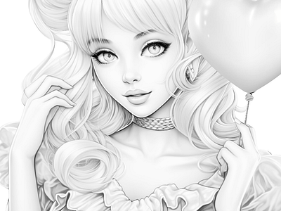 Sweetheart 3 adult coloring ai coloring ai generated black and white coloring page ddlg coloring illustration printable coloring sexy coloring woman dressed like a doll woman in pigtails woman in space buns