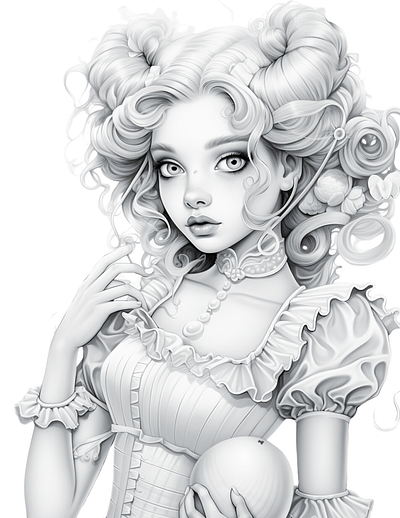 Sweetheart 4 adult coloring ai coloring page ai design ai generated black and white coloring for adult littles coloring for adult middles coloring page ddlg coloring illustration printable coloring sexy coloring woman dressed like a doll
