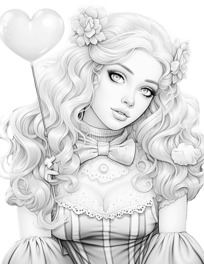 Sweetheart 5 adult coloring ai design ai generated ai generated coloring black and white coloring page ddlg coloring page greyscale coloring illustration printable coloring sexy coloring woman dressed like a doll