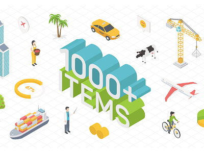 Isometric Items buildings character city icons infographics isometric isometric elements isometric items plants transport