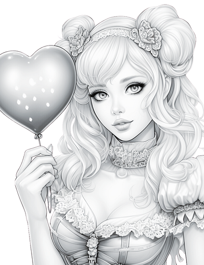 Sweetheart 19 adult coloring ai generated black and white coloring page illustration printable coloring sexy coloring