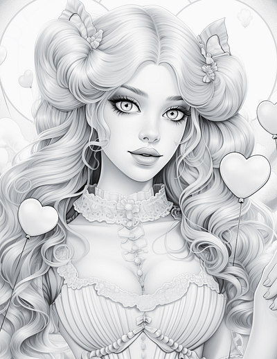 Sweetheart 21 adult coloring ai generated black and white coloring page illustration printable coloring sexy coloring