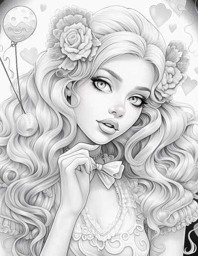 Sweetheart 24 adult coloring ai generated black and white coloring page illustration printable coloring sexy coloring