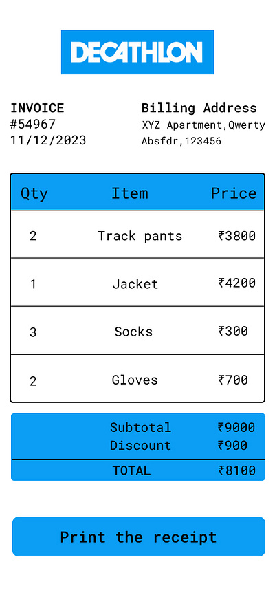 DailyUIchallenge Day46/100 Created a Invoice UI ui