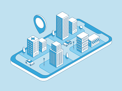 Outline Isometric City buildings business character city flat isometric line mobile outline stroke transport vector