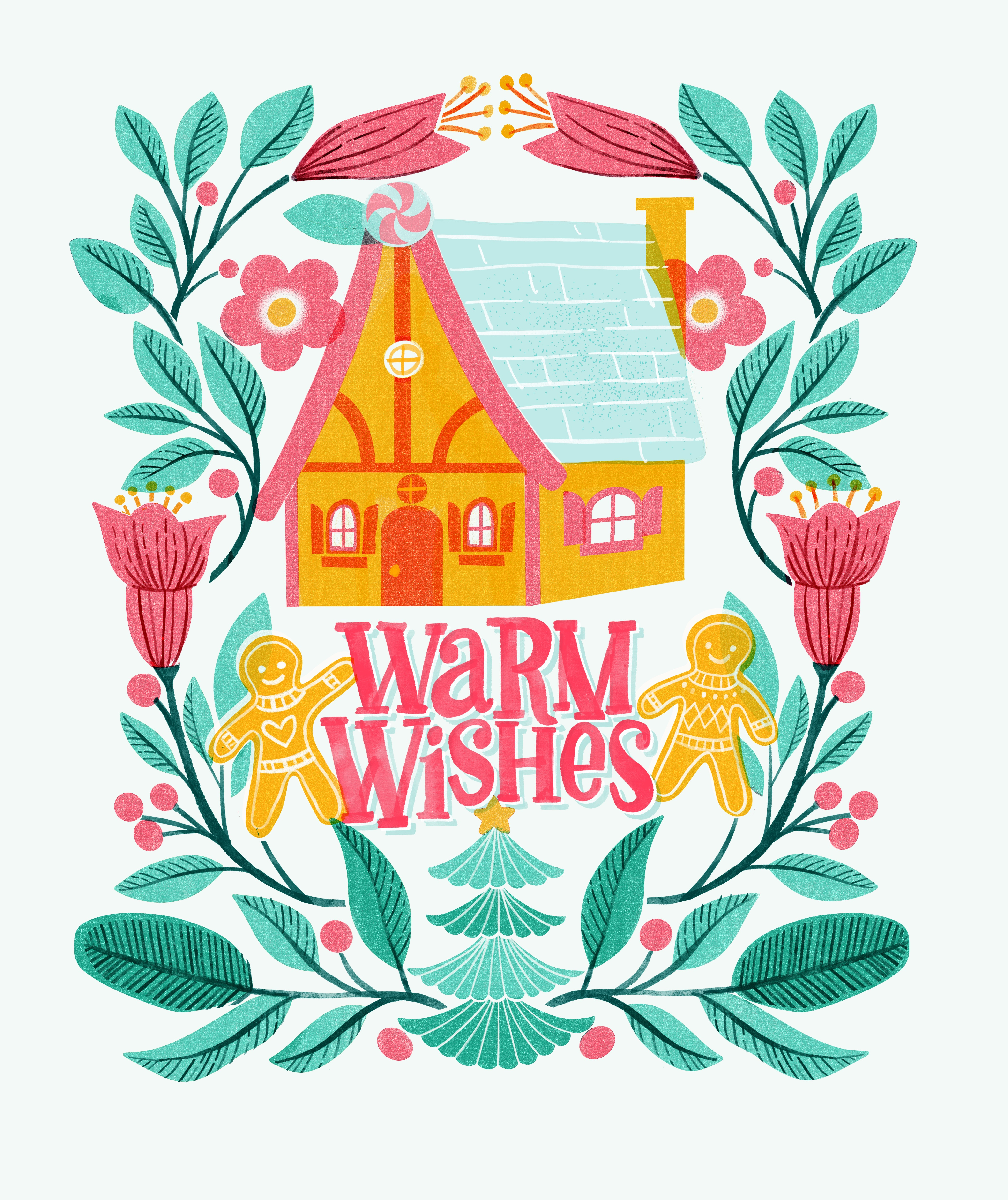 Warm Wishes christmas cookies desert gingerbread graphic design greeting card holiday holly house illustration sweets treats wreath