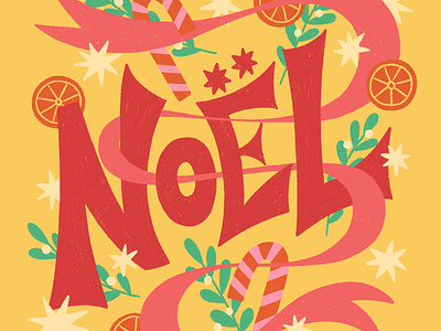 Noël Fun Lettering candy cane christmas colorful cute festive fun illustration joyeux noel joyful lettering magical merry christmas mistletoe noel noël procreate ribbon typography