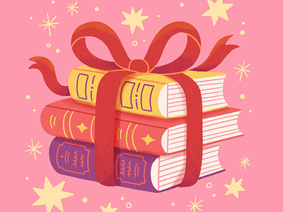 Christmas Books books bookworm christmas colorful cute festive fun gift illustration joyful magical present procreate ribbon stack of books stars