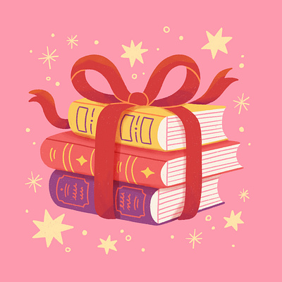 Christmas Books books bookworm christmas colorful cute festive fun gift illustration joyful magical present procreate ribbon stack of books stars