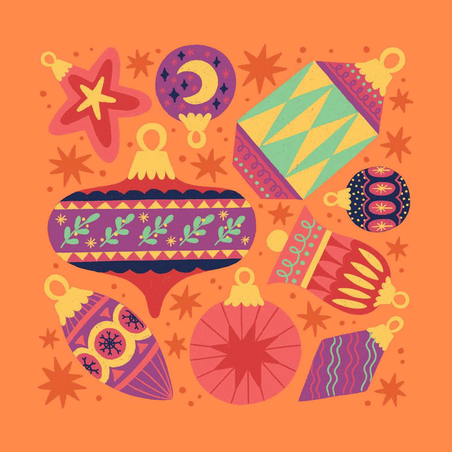 Christmas Ornaments baubles christmas christmas decorations colorful cute festive fun illustration joyful magical ornaments procreate