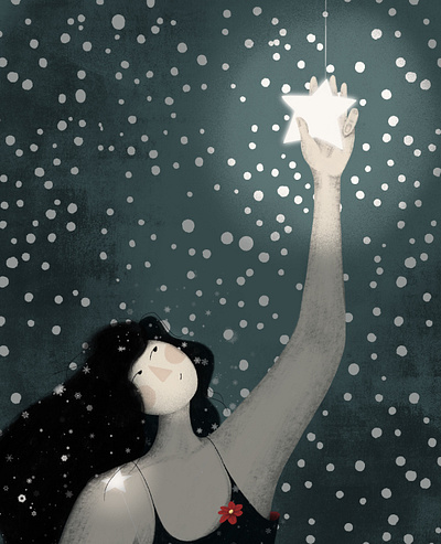 Lili loves the stars black dress catch a falling star catching stars december desire dream dress falling star female artist girl illustration make a wish new year wish night snow star stars winter wish come true wishing