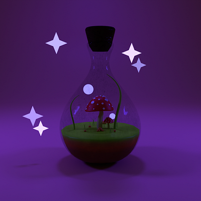 Mushroom in a bottle_Night&Day 3d blender design